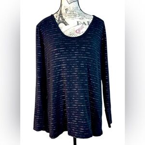 a.n.a Chic Cotton Blend Charcoal and silver Striped Long Sleeve Top size XL